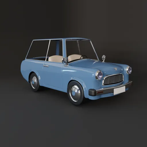 Stylized blue cartoon wagon car 3D model with adjustable subdivisions for Blender rendering.