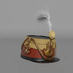 Detailed 3D model of an Austro-Hungarian 5th Hussar regiment officer’s shako with plume for Blender.