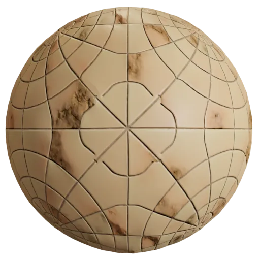High-resolution PBR Circle Rose Tiles material for 3D ceramic texture, with detailed nostalgic design and realistic 4K visuals.