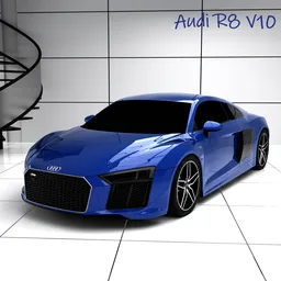 High-resolution Blender 3D model of a blue Audi R8 V10, detailed exterior rendering, ready-to-use luxury supercar.