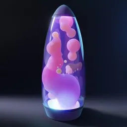 Detailed 3D rendering of a luminous purple and pink lava lamp model designed in Blender.
