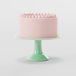 Pink birthday cake on a stand
