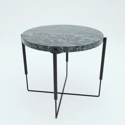 High-resolution 3D Blender model featuring a realistic marble-textured round coffee table with sleek metal legs.