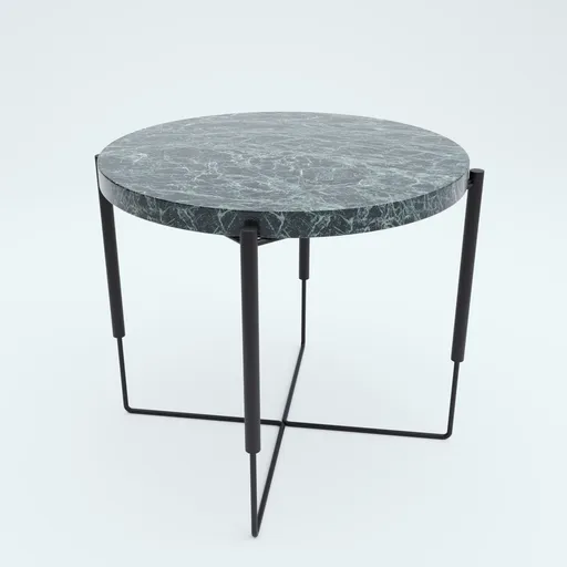 High-resolution 3D Blender model featuring a realistic marble-textured round coffee table with sleek metal legs.