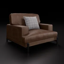 3D rendered leather armchair with cushion, realistic texture detailing, compatible with Blender.