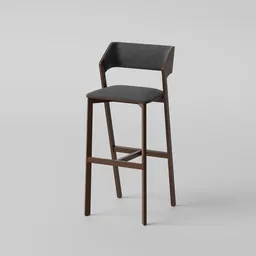 "Bar Stool: A wooden bar stool with a fabric back, perfect for interior visualizations in Blender 3D. This 3D model offers a close-up view of the black seat, adding a touch of elegance to restaurant or indoor scenes. Made in 2019, it features a sleek design, making it a versatile choice for various projects."