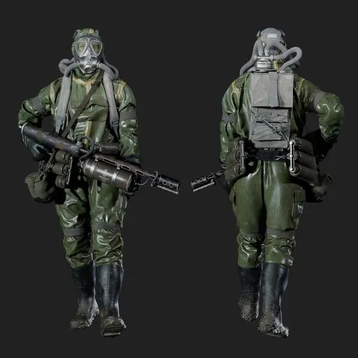 Hazmat Soldier Walking  Dark Green