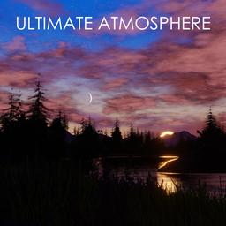 Evening sky with dynamic clouds and moon over a serene lake, tailored for Blender 3D nature scenes.