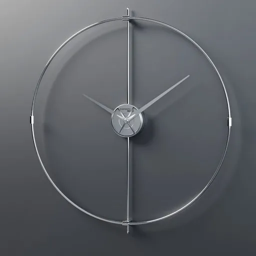 Realistic steel 3D model of a modern wall clock, minimalistic style, created for Blender 3D rendering.