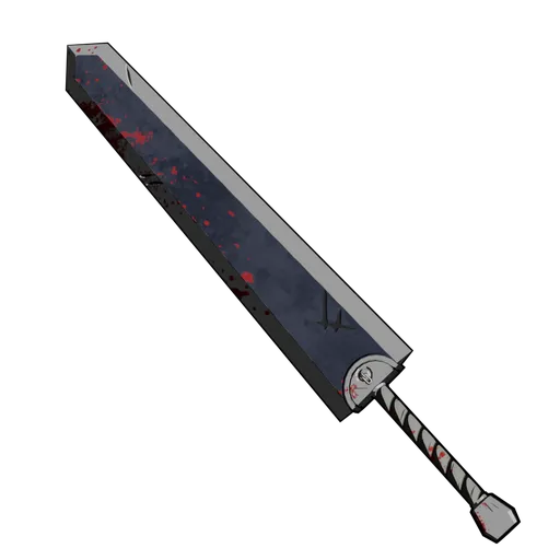 Detailed 3D greatsword model with clean and blood-stained textures, toon shaders for Blender EEVEE and CYCLES.