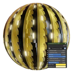 High-tech 3D PBR material with golden accents for Blender, suitable for futuristic designs and Blender shader enthusiasts.