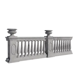 "Baroque stone fence 3D model for Blender 3D. Classic Roman architecture balustrade with intricate stone railing and urns. Perfect for modifier array use."