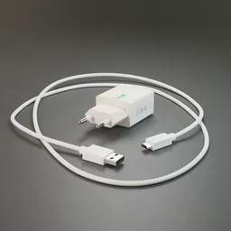 Detailed 3D rendering of a mobile phone charger with USB cable, compatible with Zenfone, created in Blender 3D.