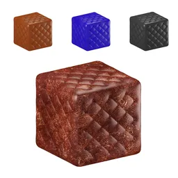 3D Blender model of a quilted leather ottoman in various colors with detailed textures and crystal button accents.