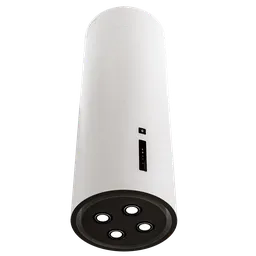 White cylindrical 3D-modelled kitchen hood with control panel and four lights, compatible with Blender 3.6, using Cycles renderer.