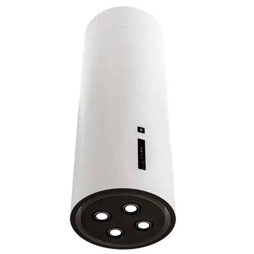 White cylindrical 3D-modelled kitchen hood with control panel and four lights, compatible with Blender 3.6, using Cycles renderer.