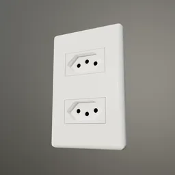 "Type N Double Power Outlet - 3D Model for Blender 3D. Compatible with ABNT and European standards. Photorealistic render with clean borders and subtle color variations."