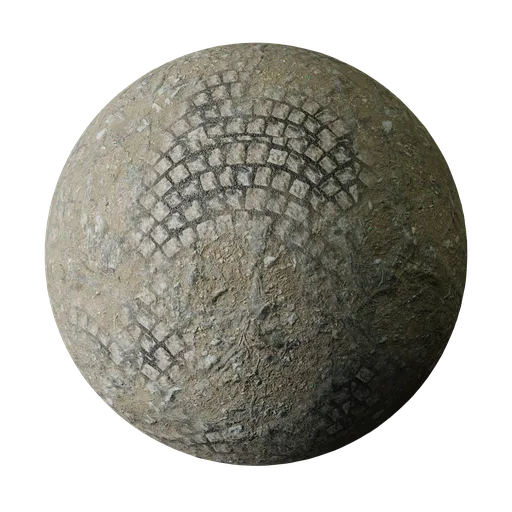 High-res PBR texture of forest ground with cobblestone for 3D floor materials in Blender.