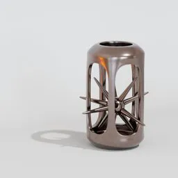 "3D Hedgehog in the Cage Puzzle, a cult game inspired by Marc Newson and Gaetano Previati. This BlenderKit model features a small metal vase with spikes, futuristic robot devil designs, and elements inspired by Vija Celmins and Giger. Get the best Blender 3D model for this captivating and challenging puzzle game."