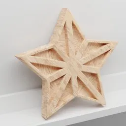Detailed wooden star 3D model with textured surfaces for Blender 3D rendering and sculpting.