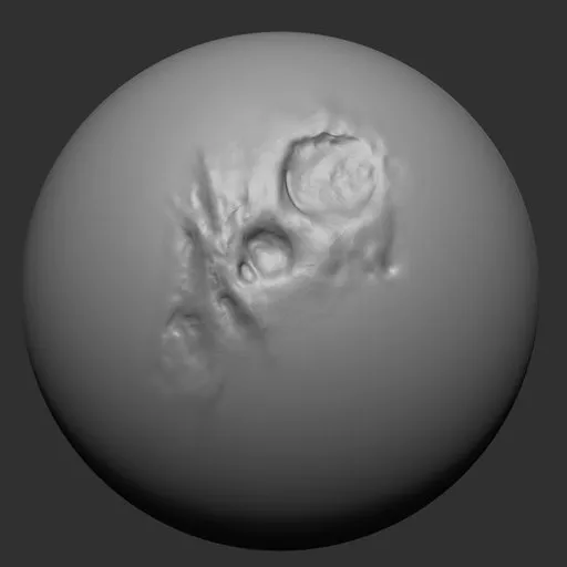 3D NS Burn multi holes brush effect for detailed flesh sculpting in Blender models.