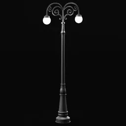 "Exterior-other 3D model: Street Light 06 - Neo-classical style street light with a single long stick, detailed set design, and high-key lighting. Modeled in Poser and manufactured in the 1920s. Blender 3D software used."