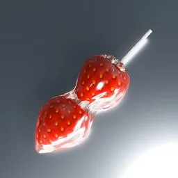 Strawberry skewers wrapped in plastic