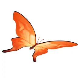 Glowing orange 3D butterfly model with stylized wings, suitable for Blender animation and cartoon projects.