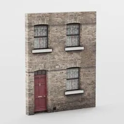 "Low poly 3D model of a UK brick house in Blender 3D. Features red door and windows. Ideal for architectural visualization."