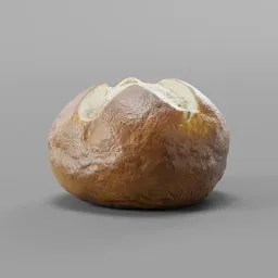 Realistic Blender 3D model of a soft, golden-brown bread roll, ideal for bakery visualization.