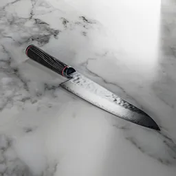 3D Blender model showcasing realistic textures and materials on a low poly PBR kitchen knife.
