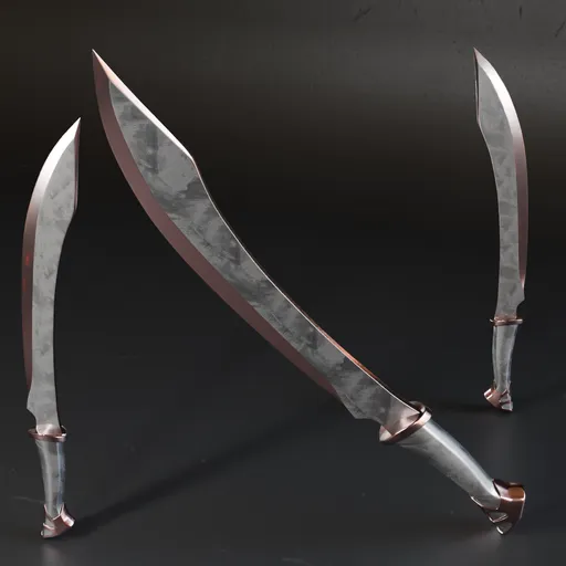 3D Blender low poly historic sword model with high-quality metal texture, suitable for war game design.