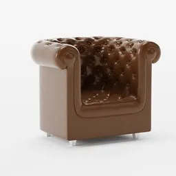 "Experience the unique style and quality construction of the Leather Finn Club Chair in brown, a stunning 3D model for Blender 3D. Perfect for furniture enthusiasts, this hyper-realistic 3D printed model is inspired by the works of Alexander McQueen and John Nelson Battenberg. Add this cinema 4D masterpiece to your collection today!"