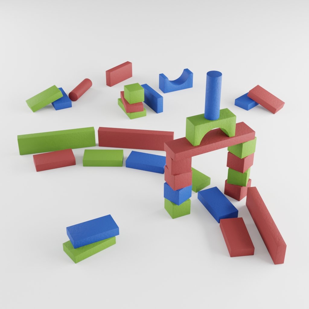 Colorful building blocks in kids room | 3D Toy models | BlenderKit