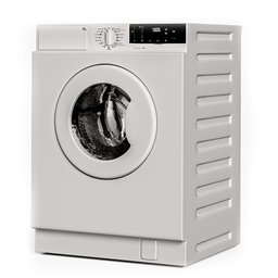 Realistic Blender 3D rendering of a modern front-load washing machine for kitchen appliance design.