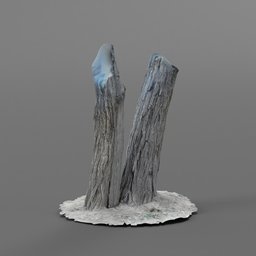 "Tree two stems 3D model for Blender 3D: Detailed terrain texture and two-stemmed tree sculpture. Blue and ice silver colored shaman with ancient wood environment, geysers of steam, and well-rendered resin item. Reduced to 15K for optimized performance. Inspired by Tang Yifen's art."