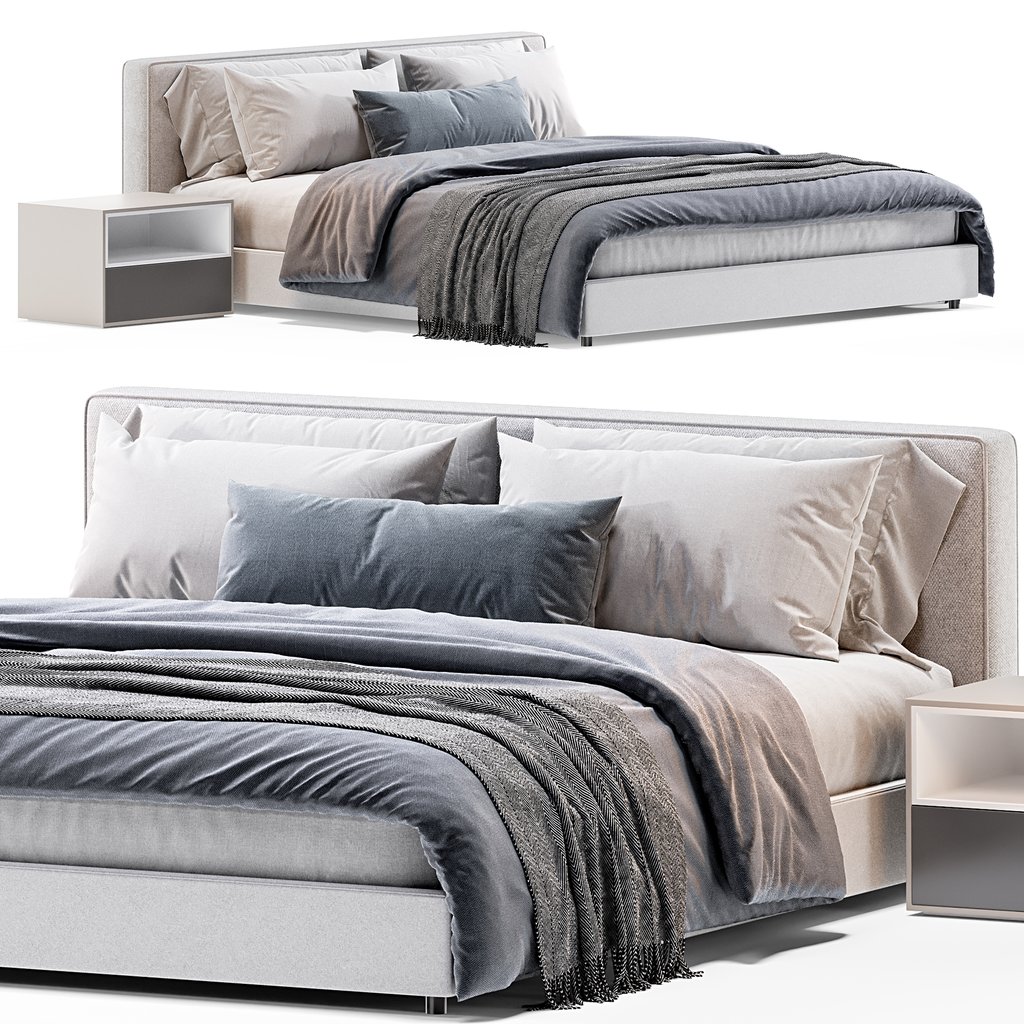 Bed West Elm Flanged Edge Upholstered | Beds models | BlenderKit