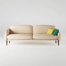 "High-quality Plume Sofa 3D model for Blender 3D with a colorful pillow and sharp nose with rounded edges. Perfect for modern interior design. Created by Gilleard James."