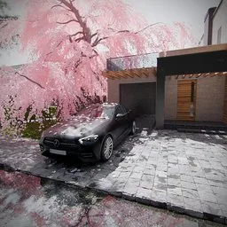 Mercedes in Modern Sub-Urban Street