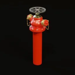 Detailed 3D Blender model of a red fire hydrant on a dark background, used for firefighting.