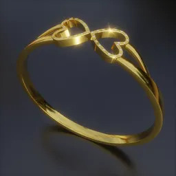 Detailed golden 3D-rendered ring with intertwined hearts and diamond accents, compatible with Blender.