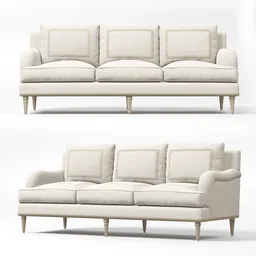"Traditional Colin Sofa 3D Model by Hickory Chair for Interior Visualizations in Blender 3D. Features two different types of couches with pillows, a long white symmetrical face and full body render. Ideal for creating realistic interior scenes in Blender 3D."