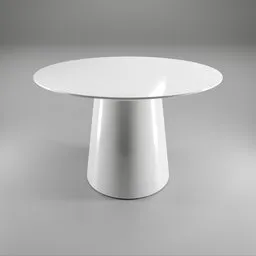 Elegant white round 3D model table with a sleek conical base, ideal for modern interior renderings in Blender.
