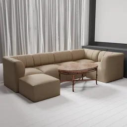 Beige Sectional Sofa with Coffee Table
