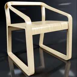 Modern plywood armchair 3D rendering optimized for Blender with reflective surface detailing.