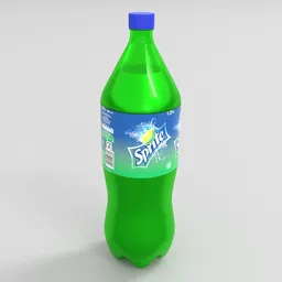 Highly detailed Blender 3D model of a 2L Sprite soda bottle for restaurant-bar simulations.