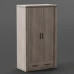 Detailed Blender 3D model of a wooden wardrobe with interactive drawers.