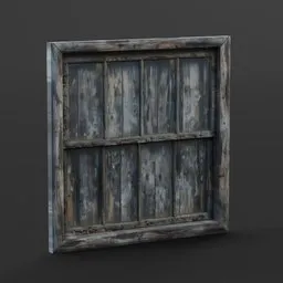 Detailed 3D model of a weathered wooden window with realistic textures, suitable for Blender rendering.