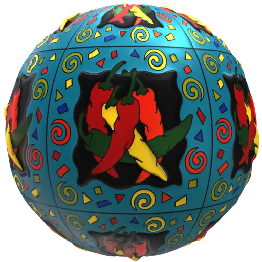 Highly detailed PBR ceramic material with colorful Mexican patterns for Blender 3D, includes texture scaling and rotation adjustments.