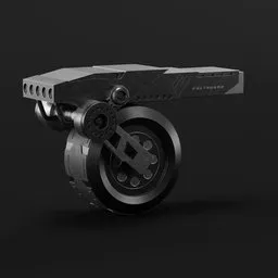 Detailed 3D model of a futuristic, rigged robot cannon with intricate mechanical design, compatible with Blender 3D.